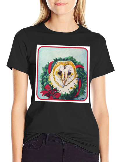 Festive Owl Wreath T-Shirt - Holiday Apparel