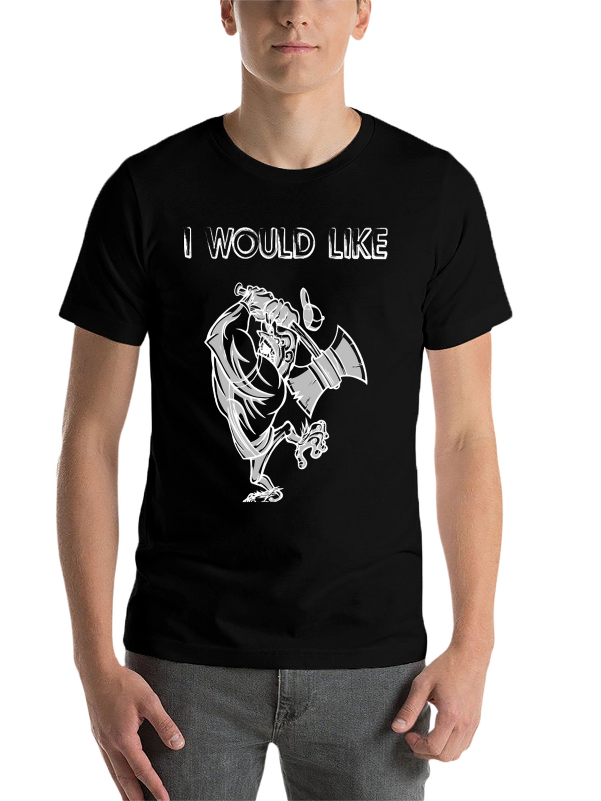 I Would Like T-Shirt - Cartoon Lumberjack Black Tee