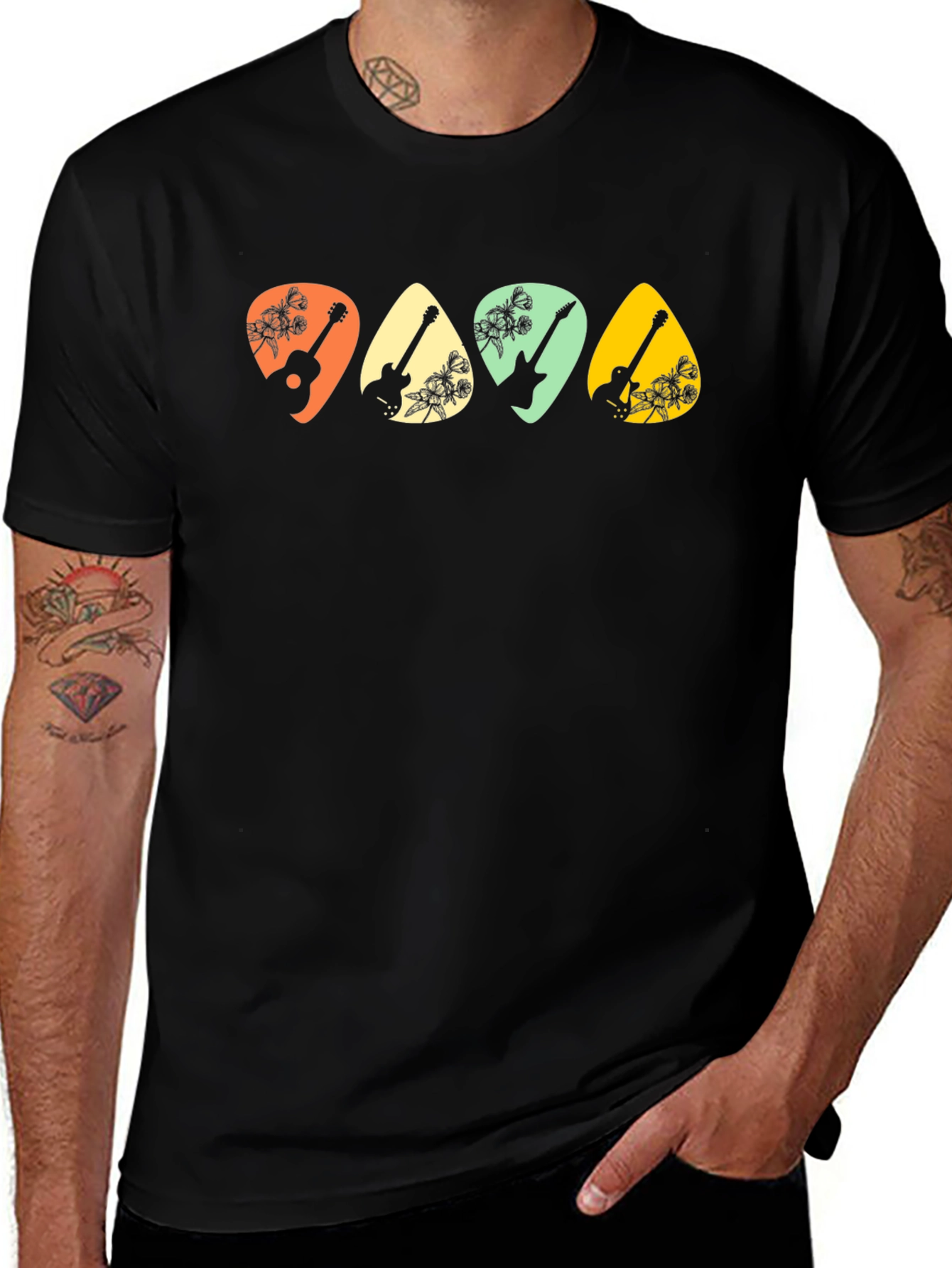 Guitar Pick Floral T-Shirt - Music Lover Tee