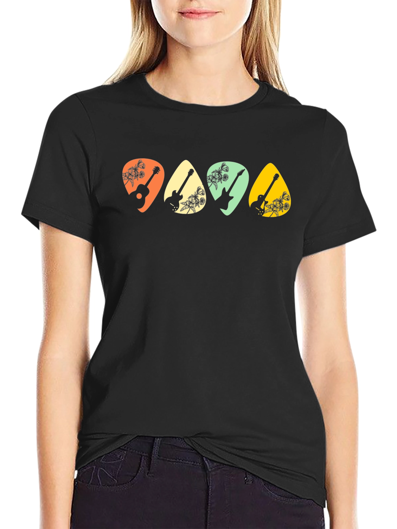 Guitar Pick Floral T-Shirt - Music Lover Tee