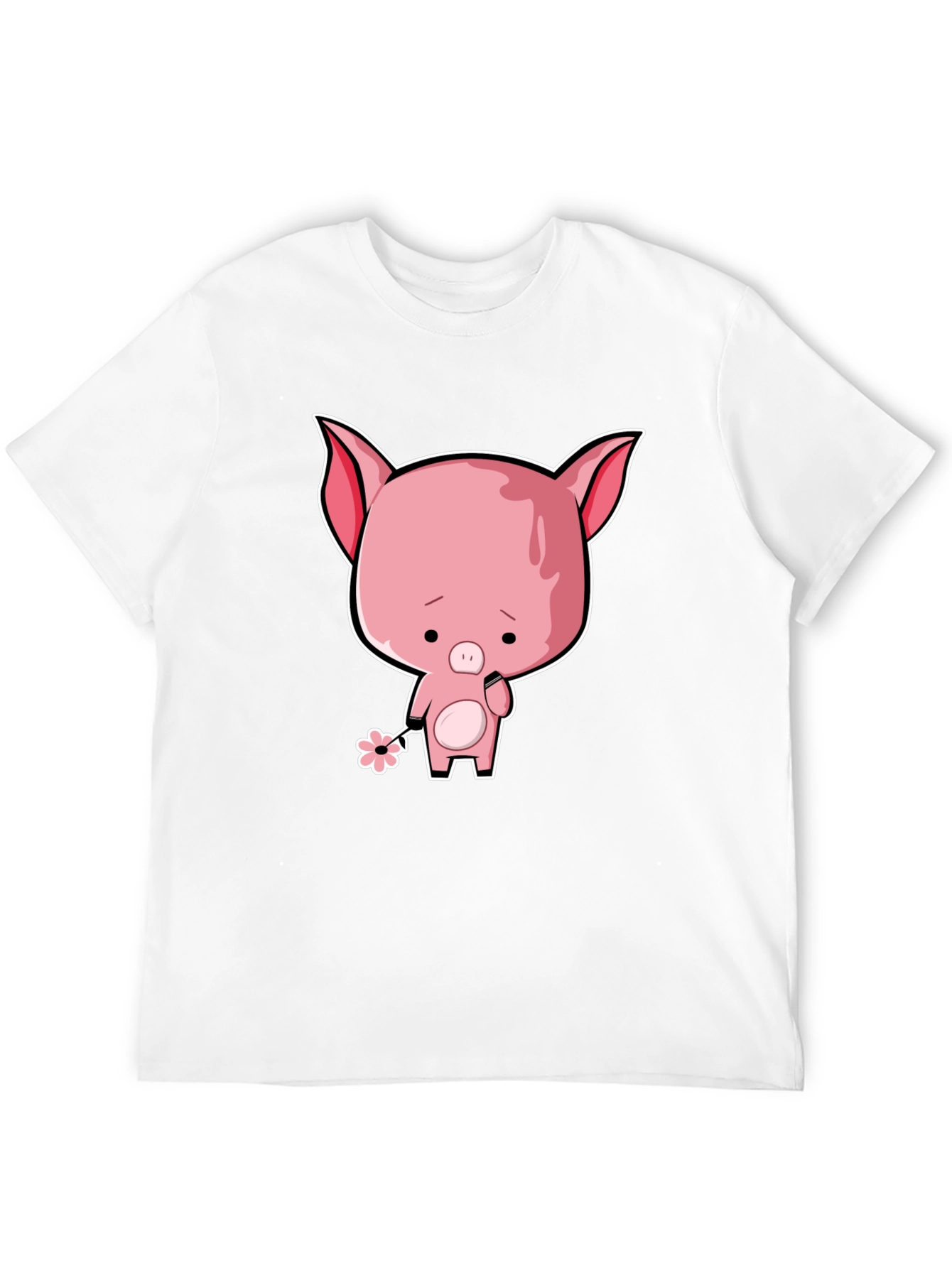 Sad Pig Cartoon T-Shirt - Black