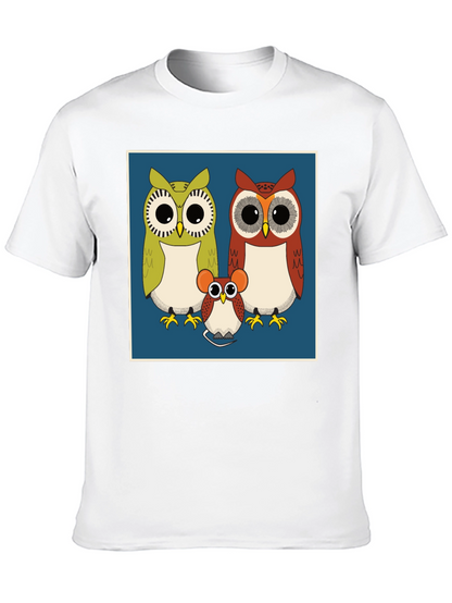 Owl Family Graphic Tee - Cute Cartoon Print T-Shirt