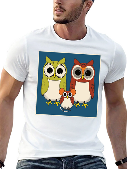 Owl Family Graphic Tee - Cute Cartoon Print T-Shirt
