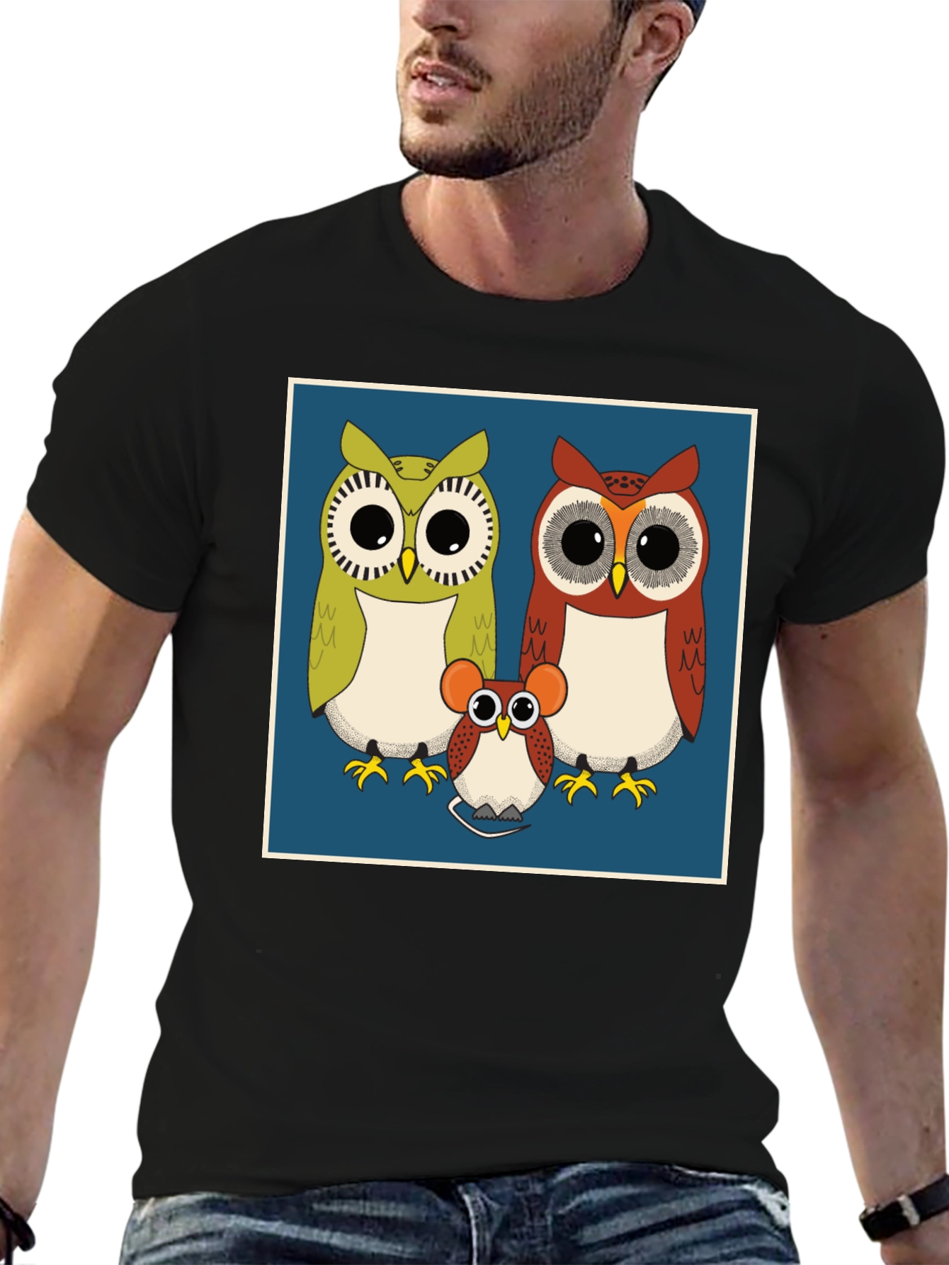 Owl Family Graphic Tee - Cute Cartoon Print T-Shirt