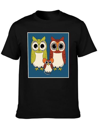 Owl Family Graphic Tee - Cute Cartoon Print T-Shirt