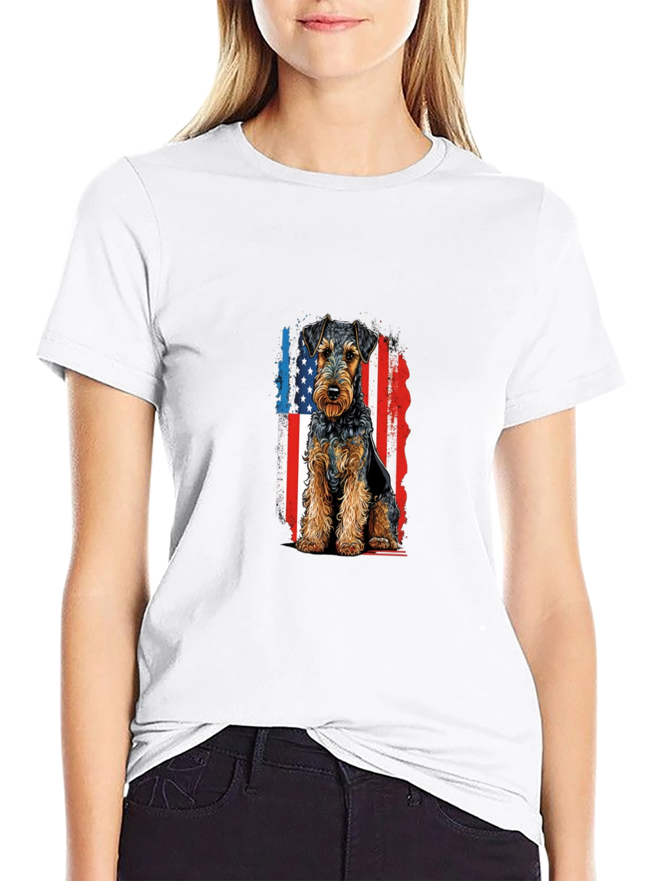 Patriotic Welsh Terrier T-Shirt - USA Flag Dog Tee