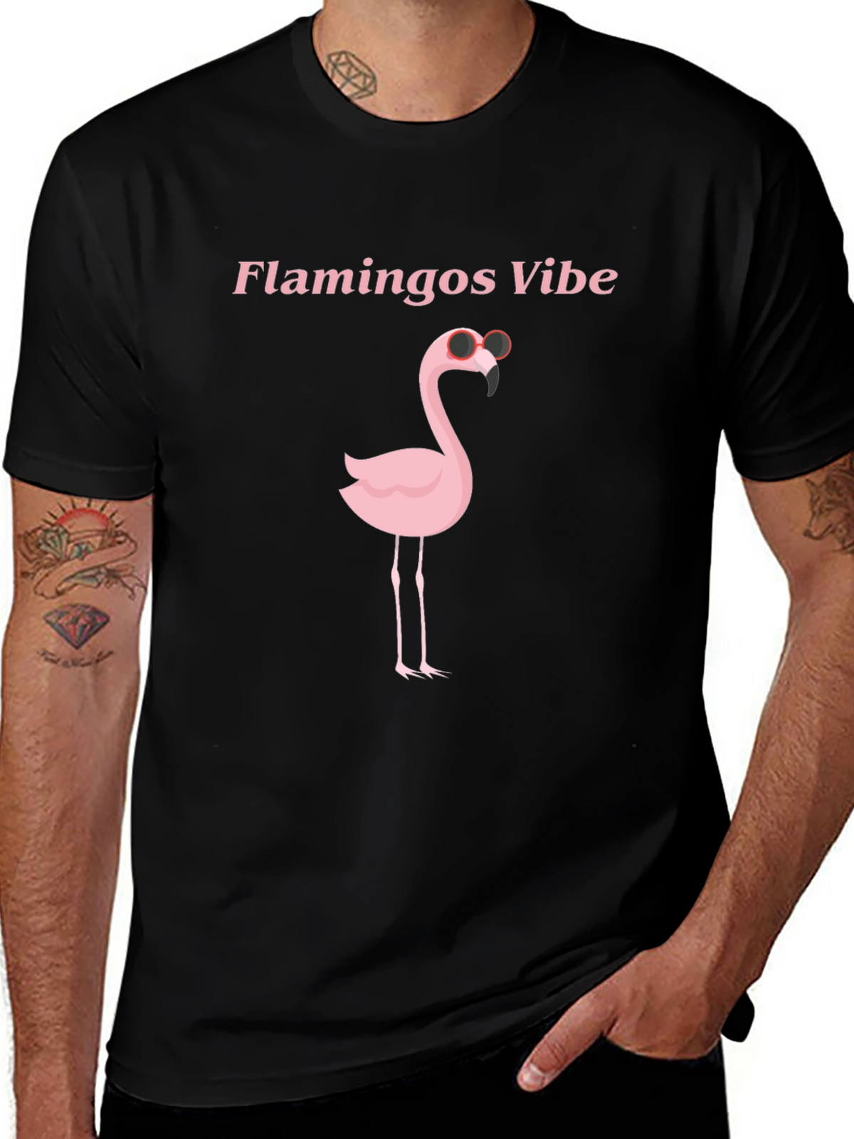 Flamingo Vibes Black Graphic T-Shirt