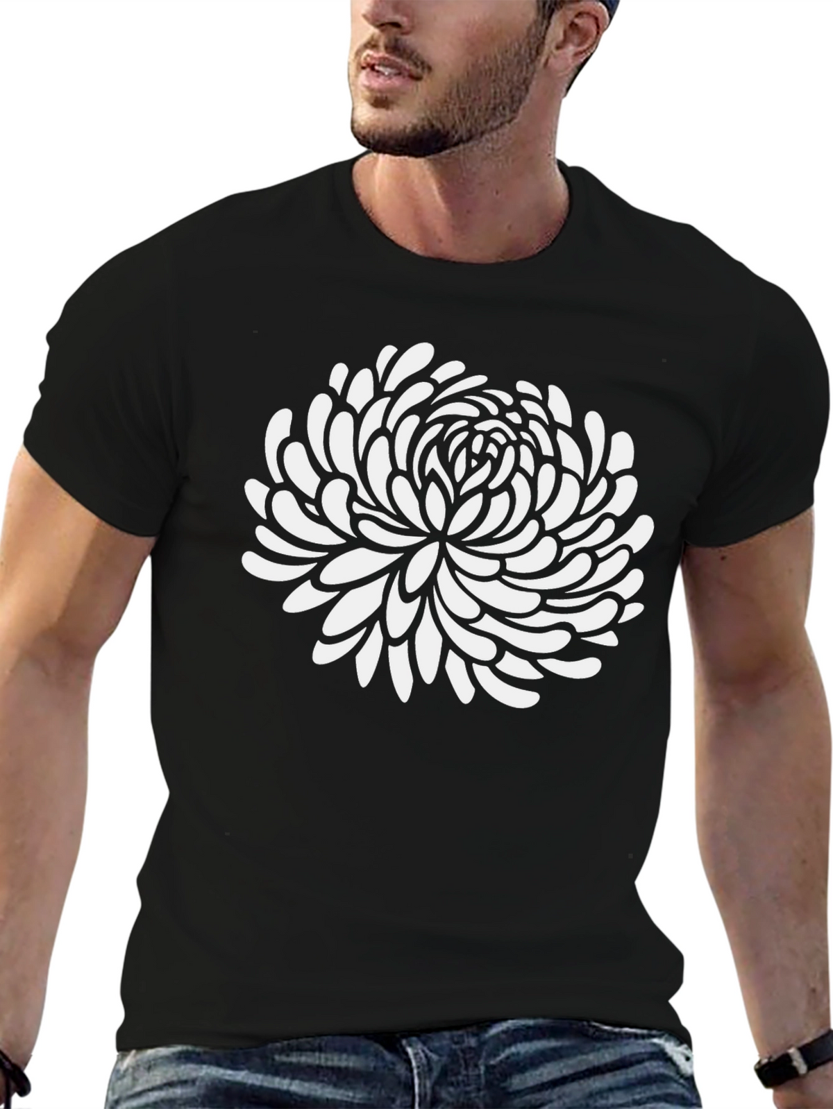 Floral Graphic Tee - Black Cotton T-Shirt