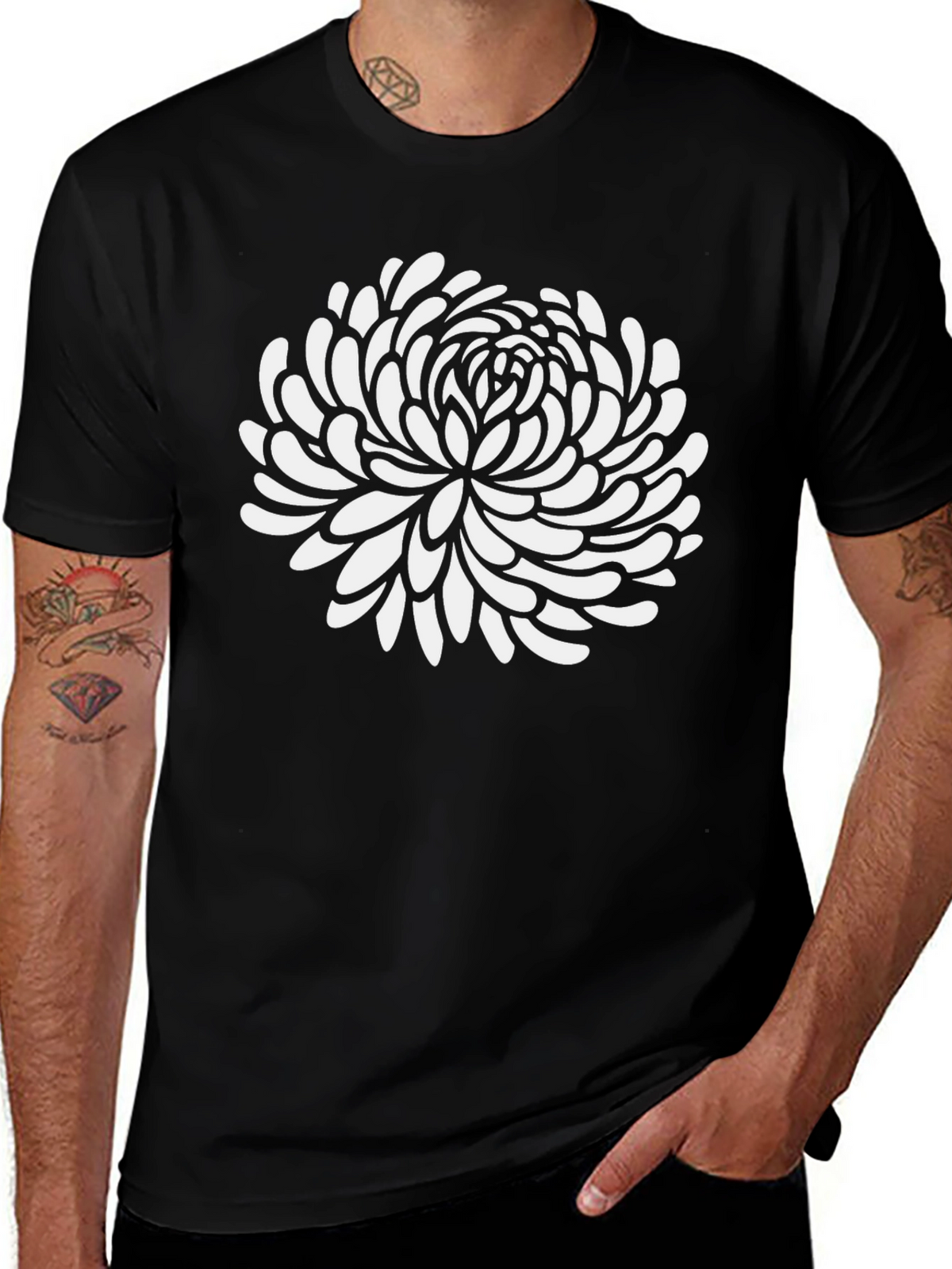 Floral Graphic Tee - Black Cotton T-Shirt