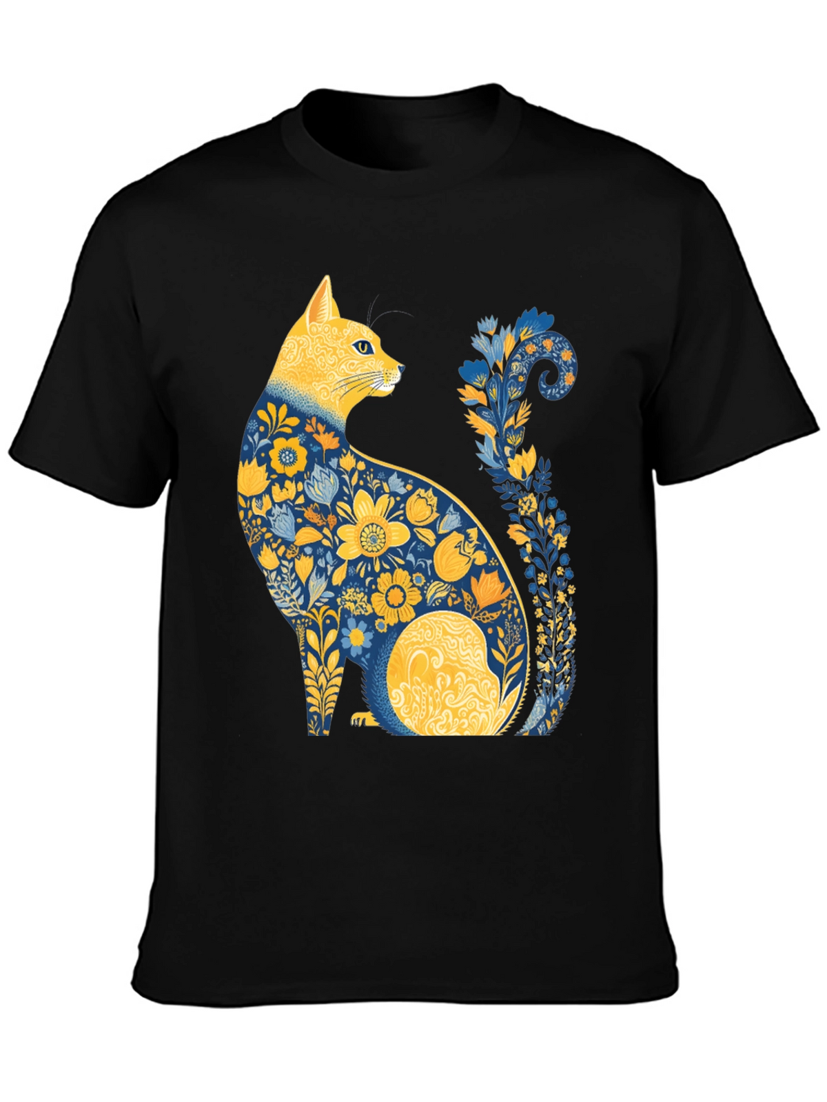 Floral Cat T-Shirt - Unique Artistic Design