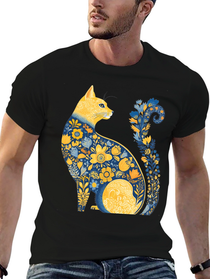 Floral Cat T-Shirt - Unique Artistic Design