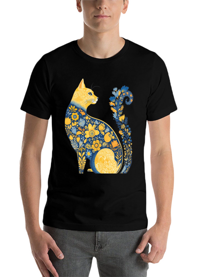 Floral Cat T-Shirt - Unique Artistic Design