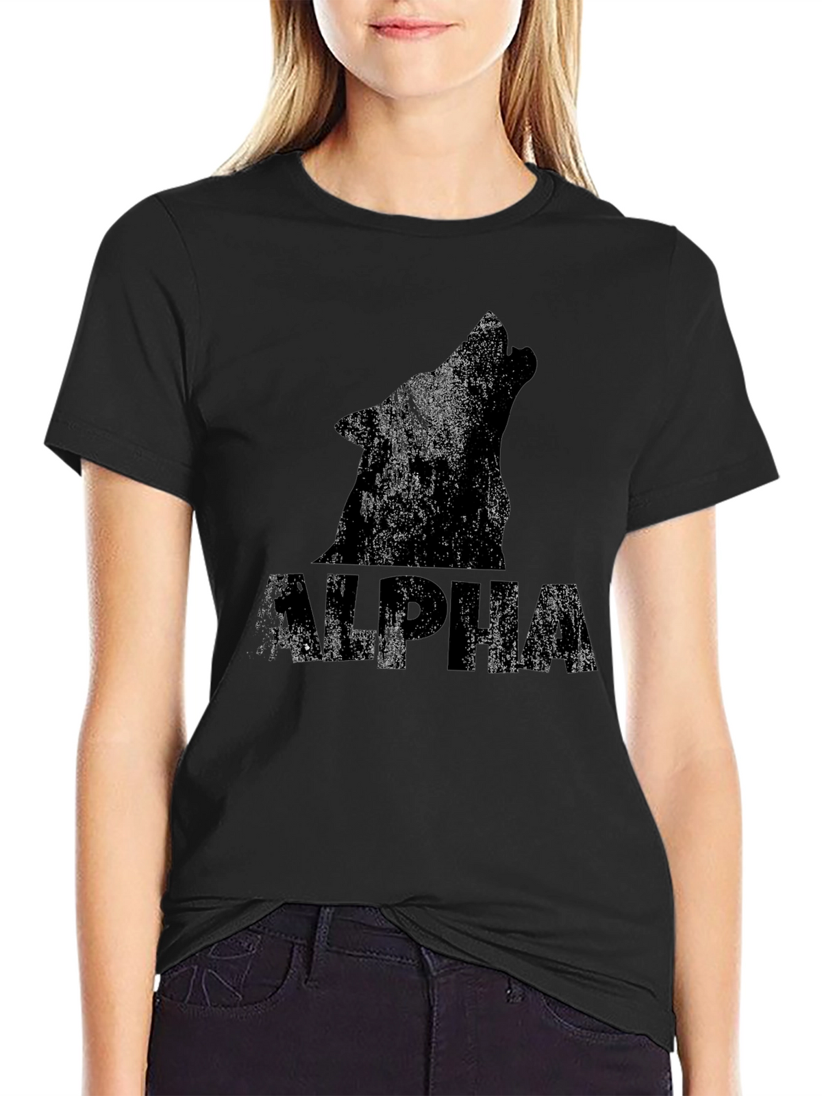 Alpha Wolf Graphic Print Black T-Shirt