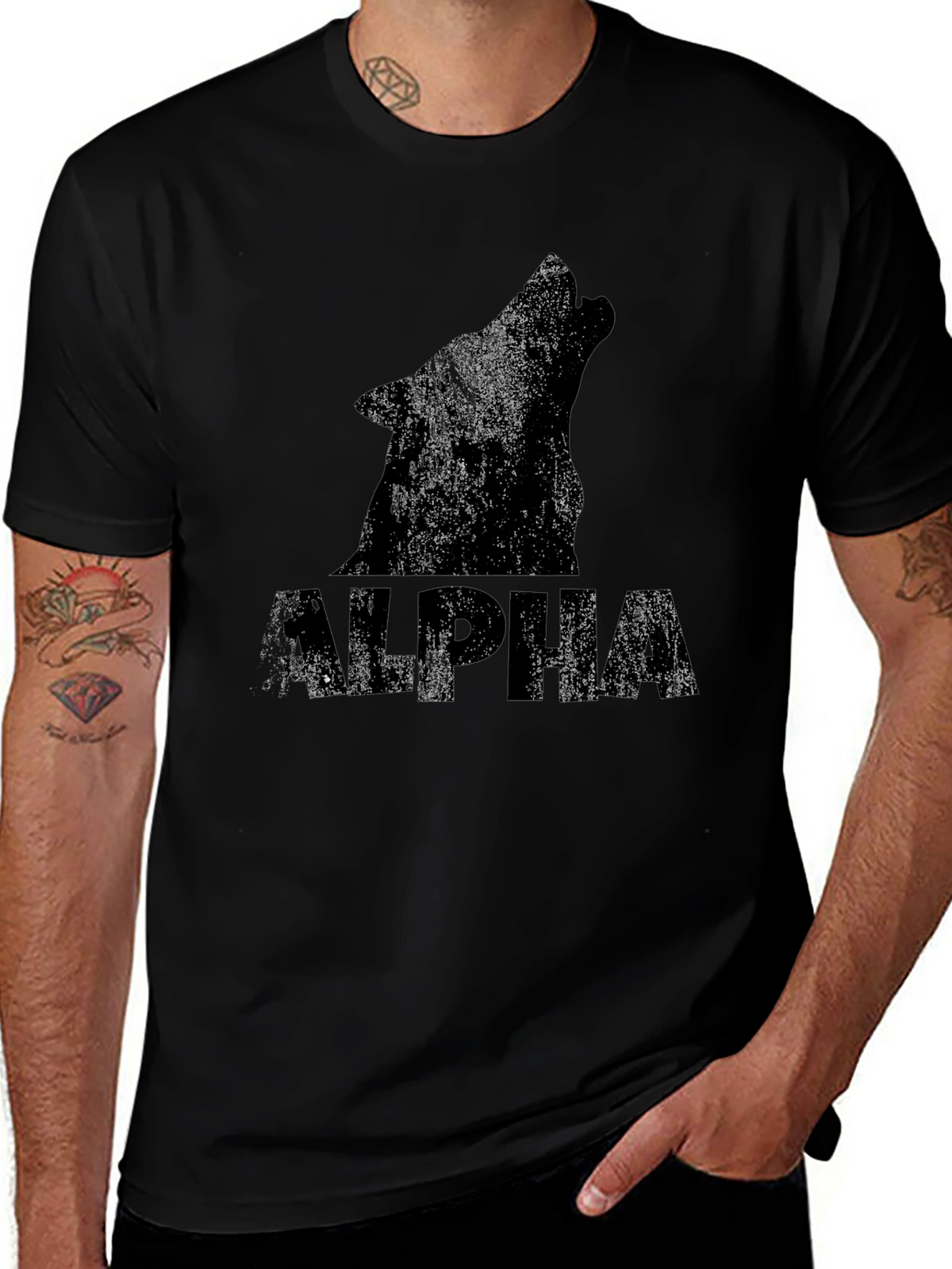 Alpha Wolf Graphic Print Black T-Shirt