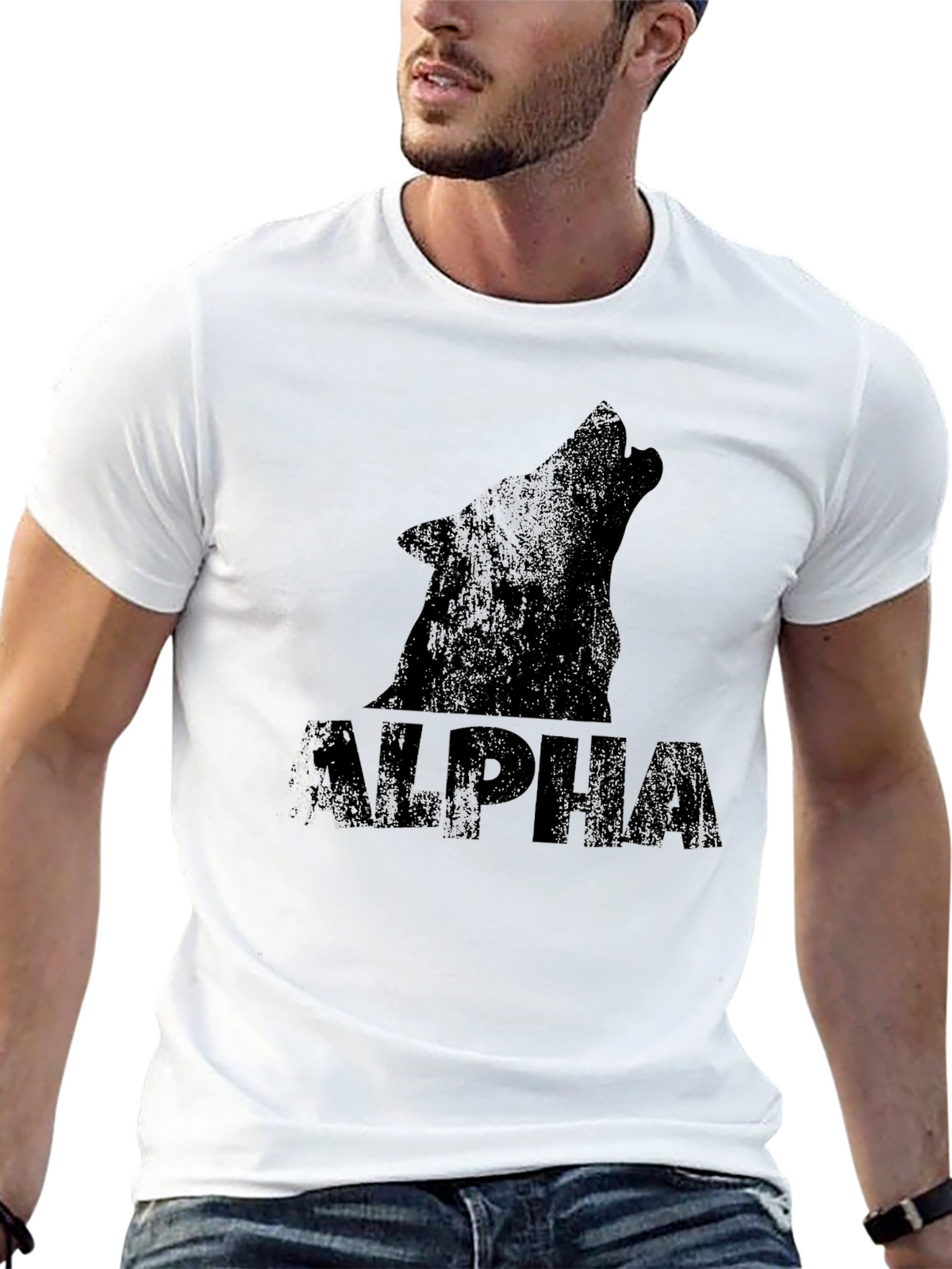 Alpha Wolf Graphic Print Black T-Shirt