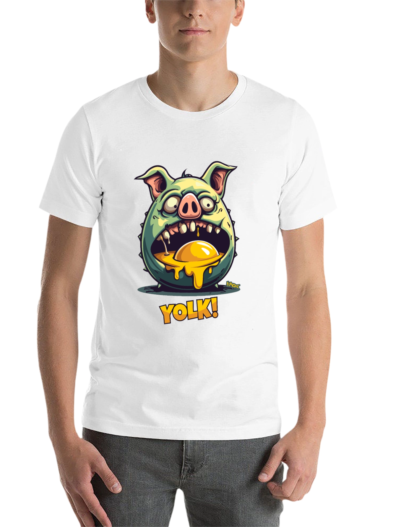 YOLK! Funny Pig-Egg Graphic Black T-Shirt