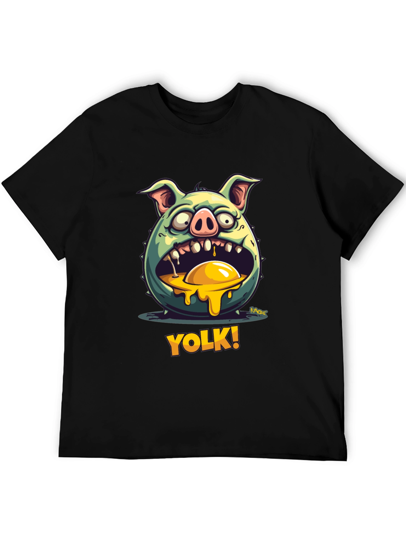 YOLK! Funny Pig-Egg Graphic Black T-Shirt