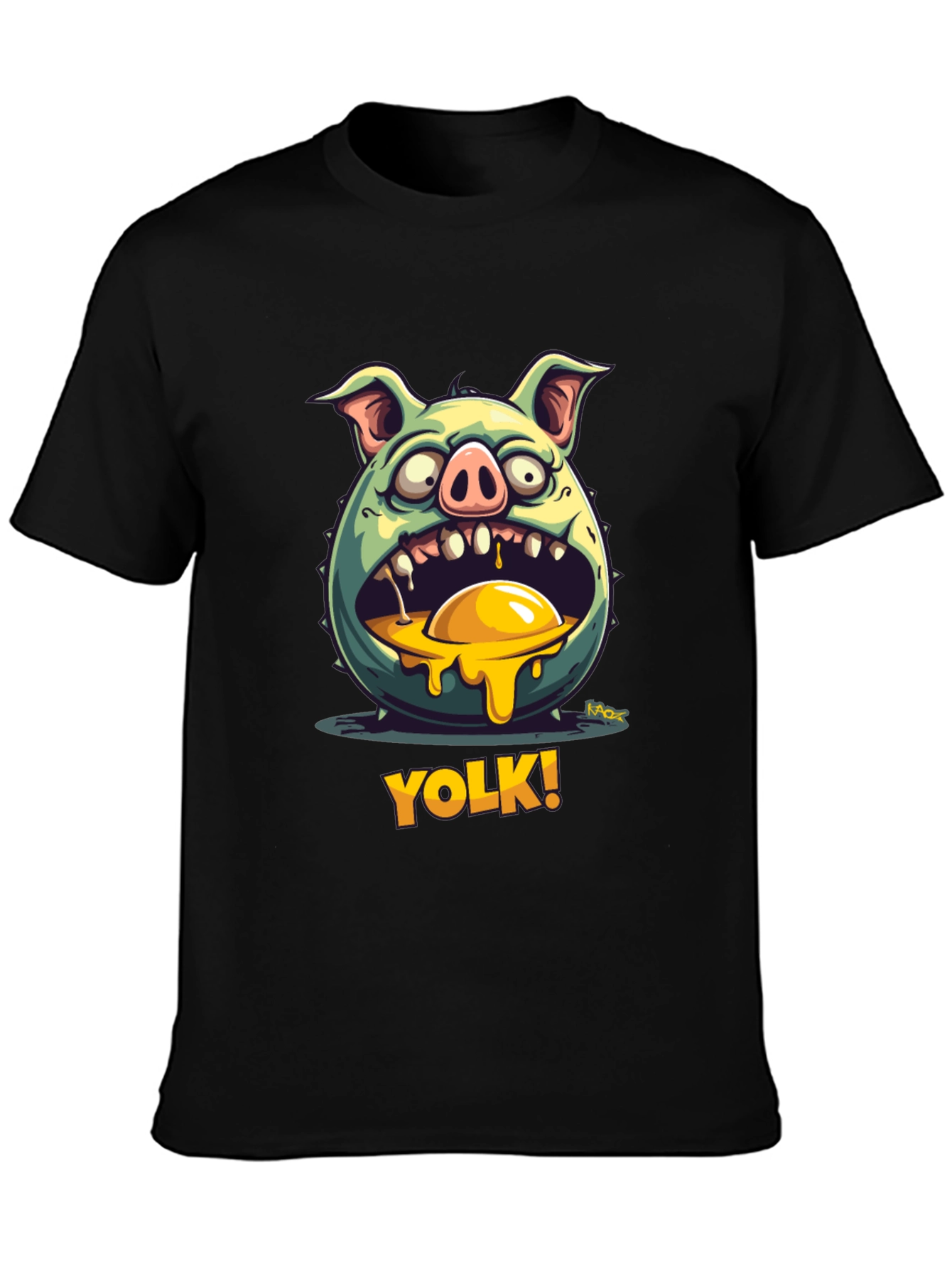 YOLK! Funny Pig-Egg Graphic Black T-Shirt
