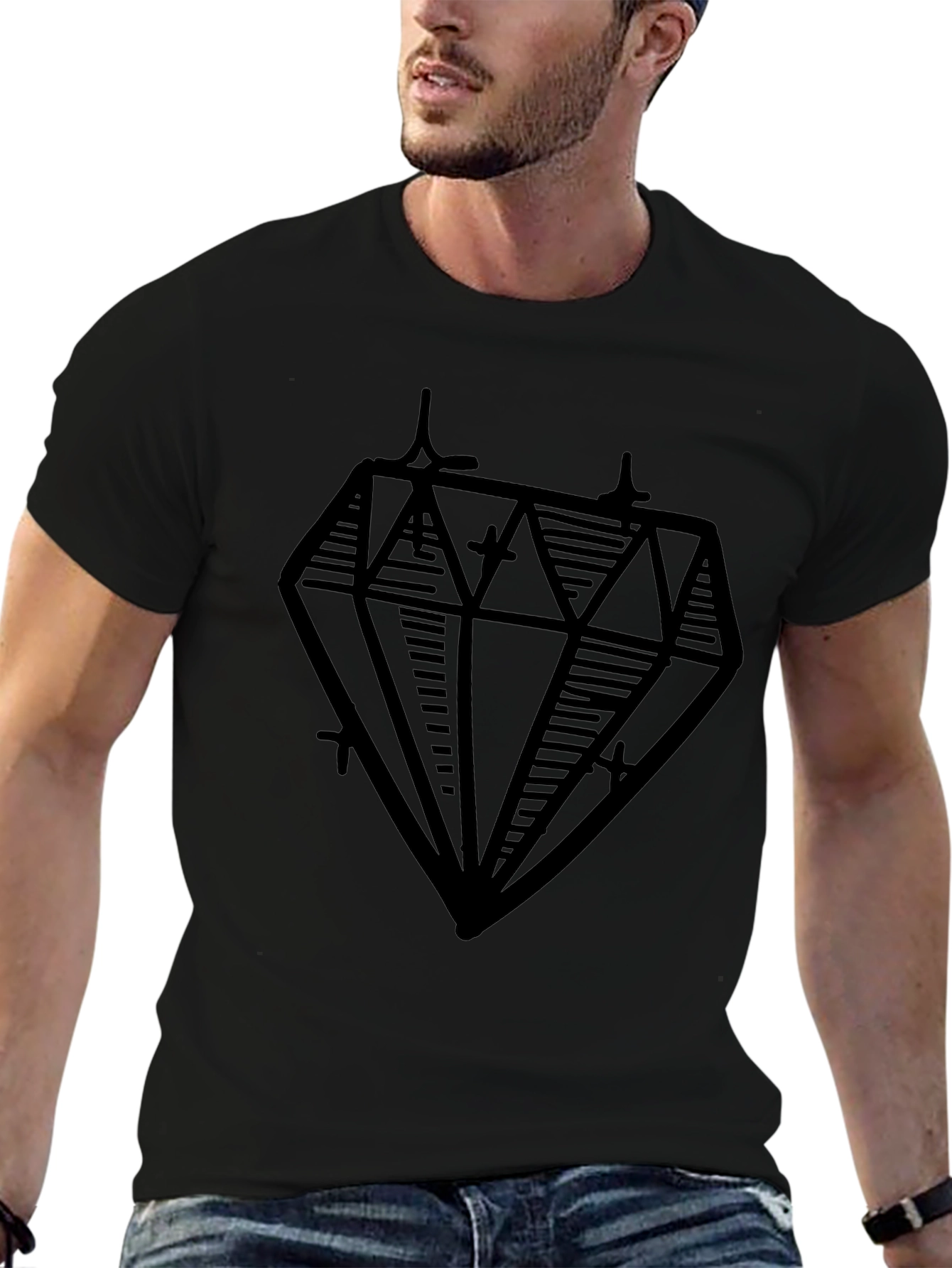 Diamond Graphic Print Black Tee