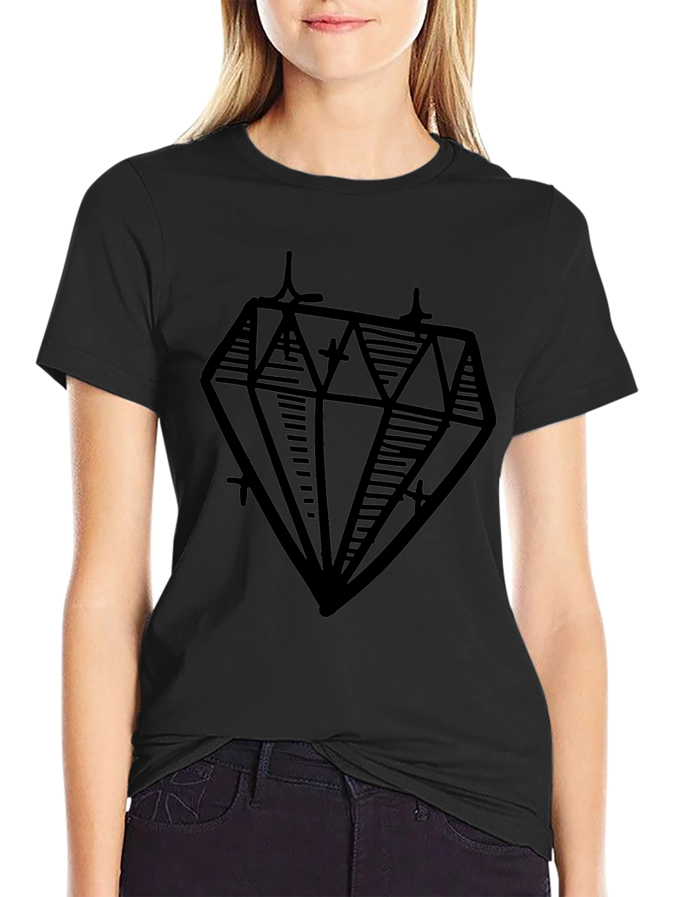 Diamond Graphic Print Black Tee