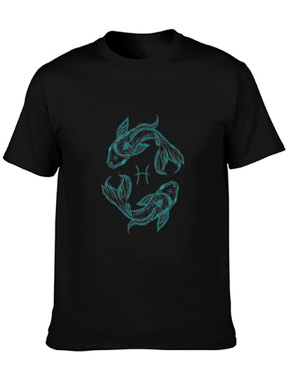 Pisces Zodiac Graphic T-Shirt - Black