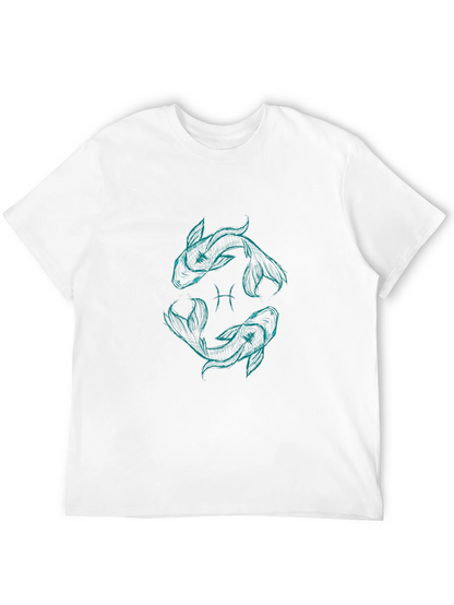 Pisces Zodiac Graphic T-Shirt - Black