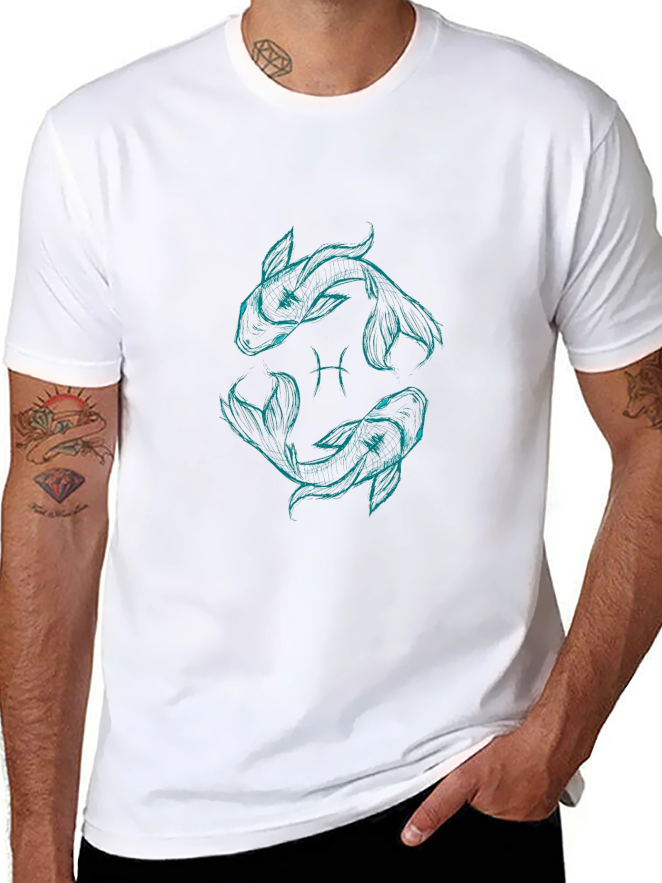 Pisces Zodiac Graphic T-Shirt - Black