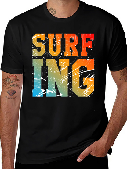 Surfing Graphic Print Black Crew Neck T-Shirt