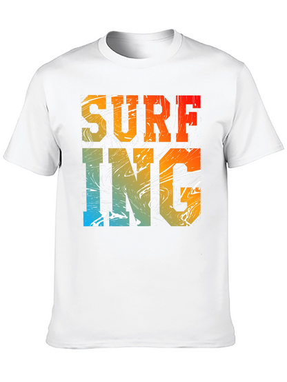 Surfing Graphic Print Black Crew Neck T-Shirt