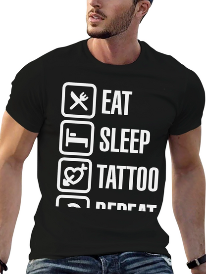 Eat Sleep Tattoo Repeat Black Graphic Tee