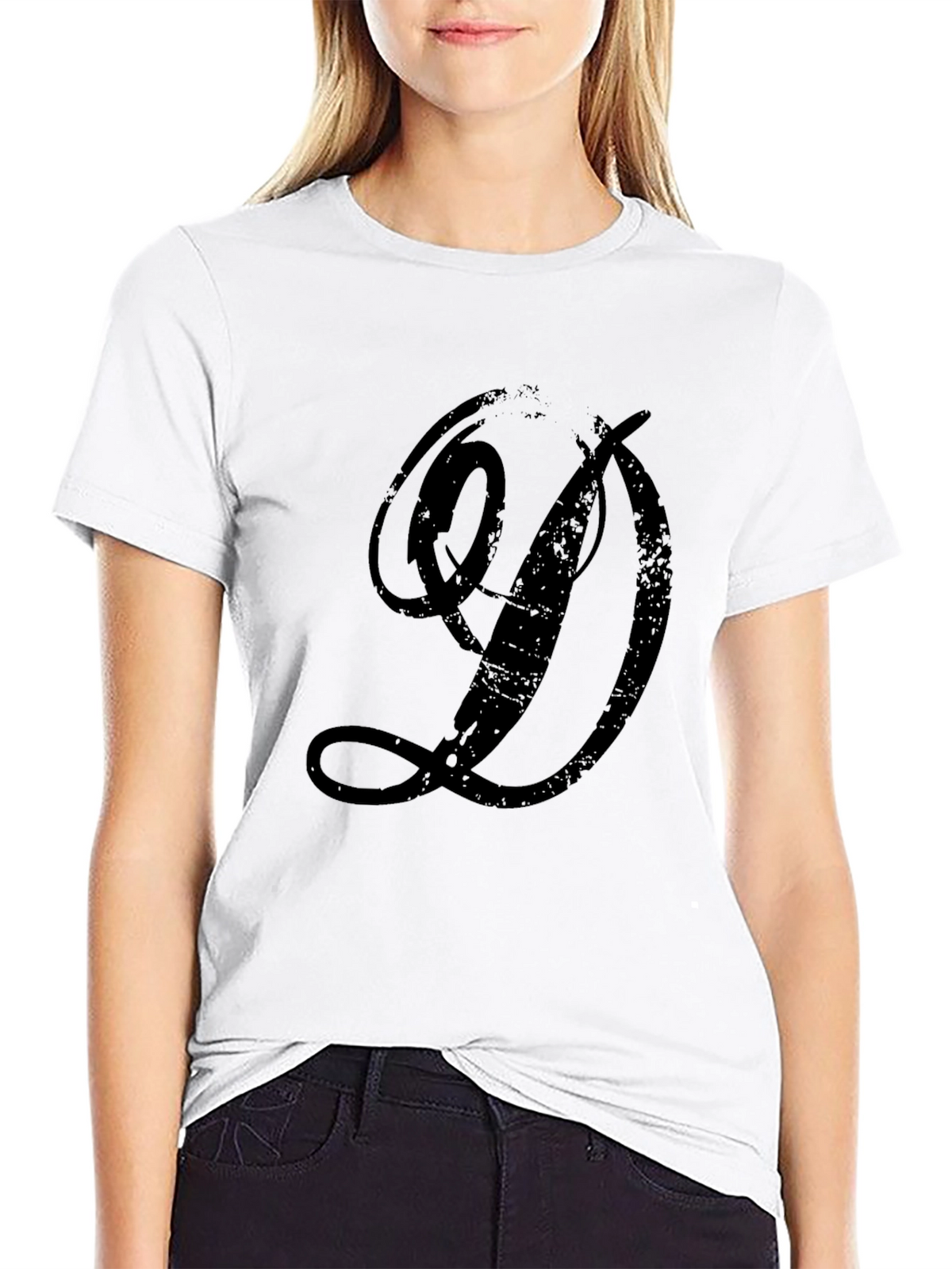 Distressed Letter D Graphic T-Shirt - Black