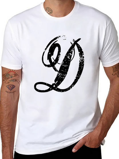 Distressed Letter D Graphic T-Shirt - Black