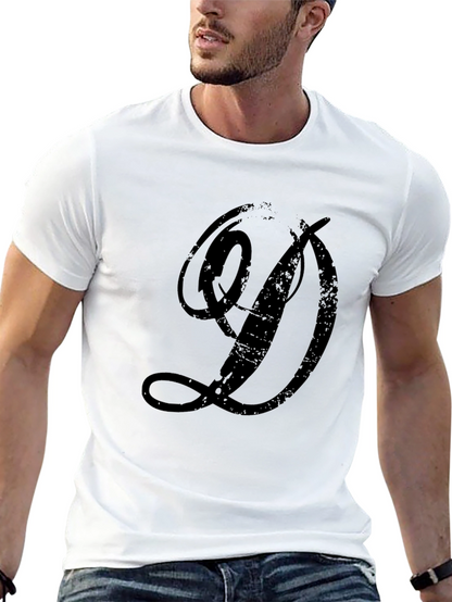 Distressed Letter D Graphic T-Shirt - Black