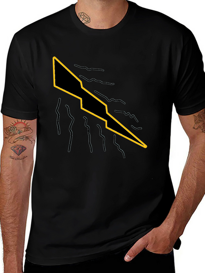 Mens Black T-Shirt with Graphic Lightning Bolt Design