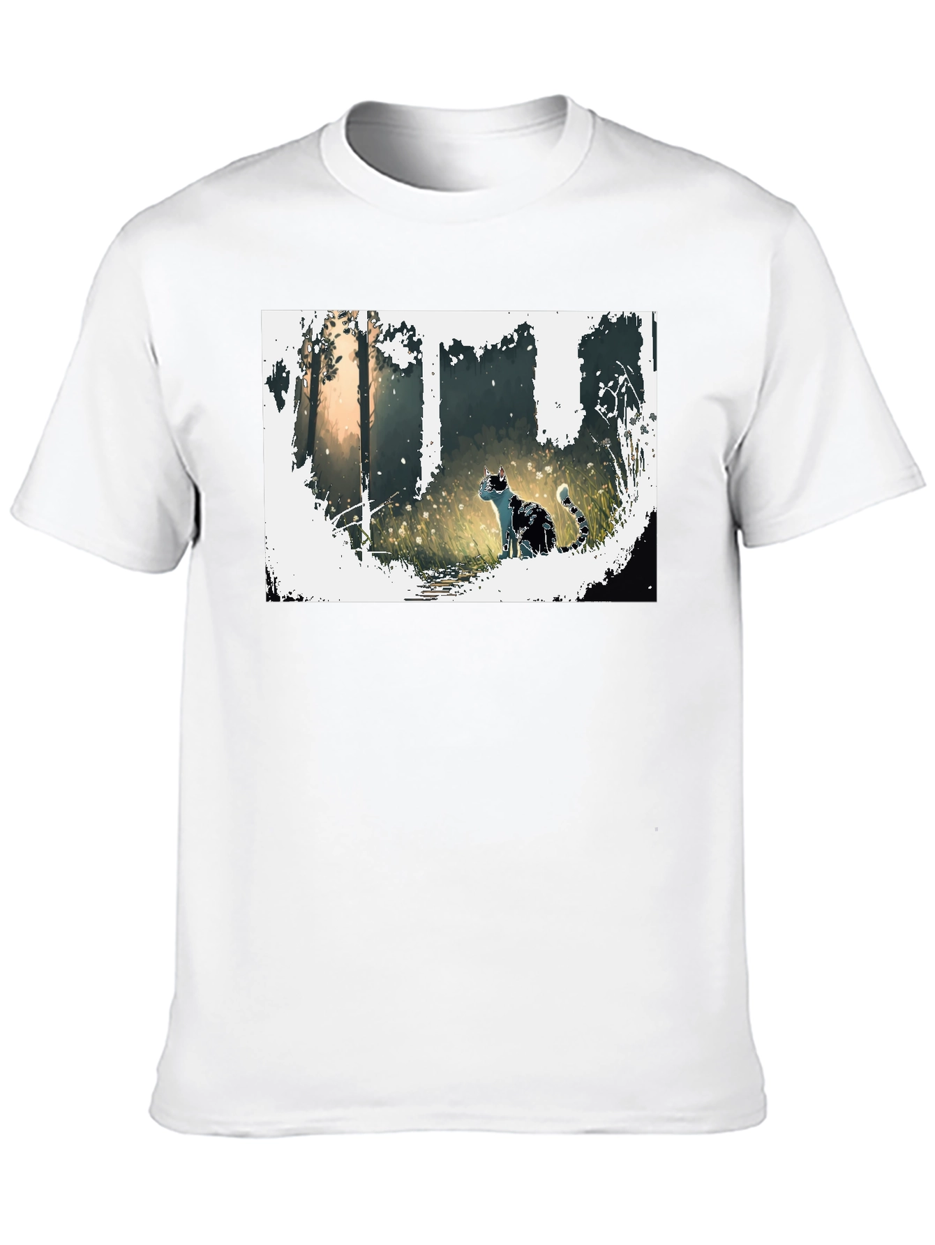 Nature Cat Graphic Tee - Stylish Black T-Shirt