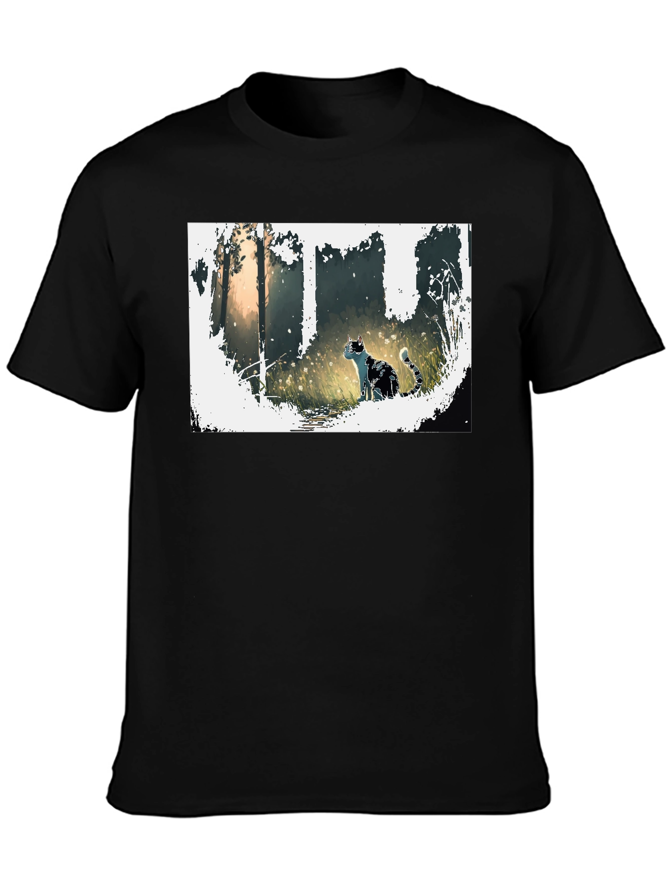 Nature Cat Graphic Tee - Stylish Black T-Shirt