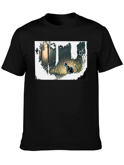 Nature Cat Graphic Tee - Stylish Black T-Shirt