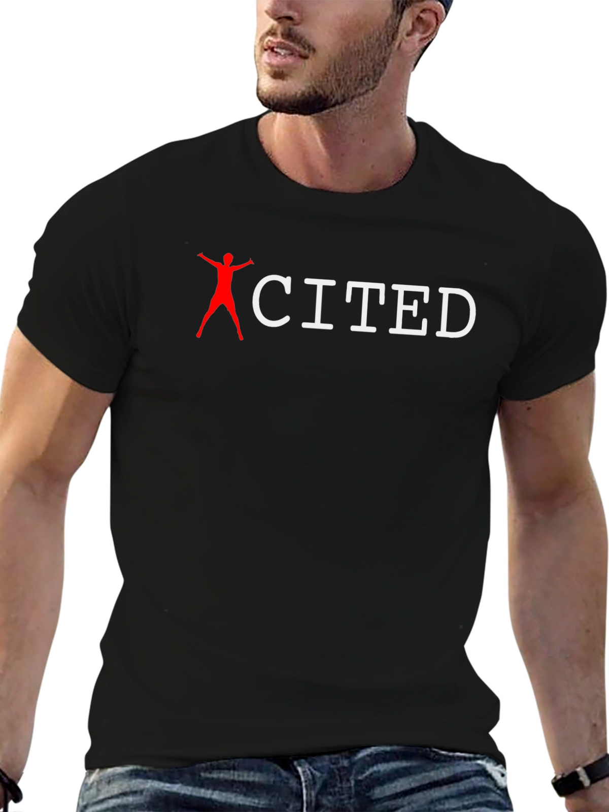 Excited Black Cotton Blend T-Shirt