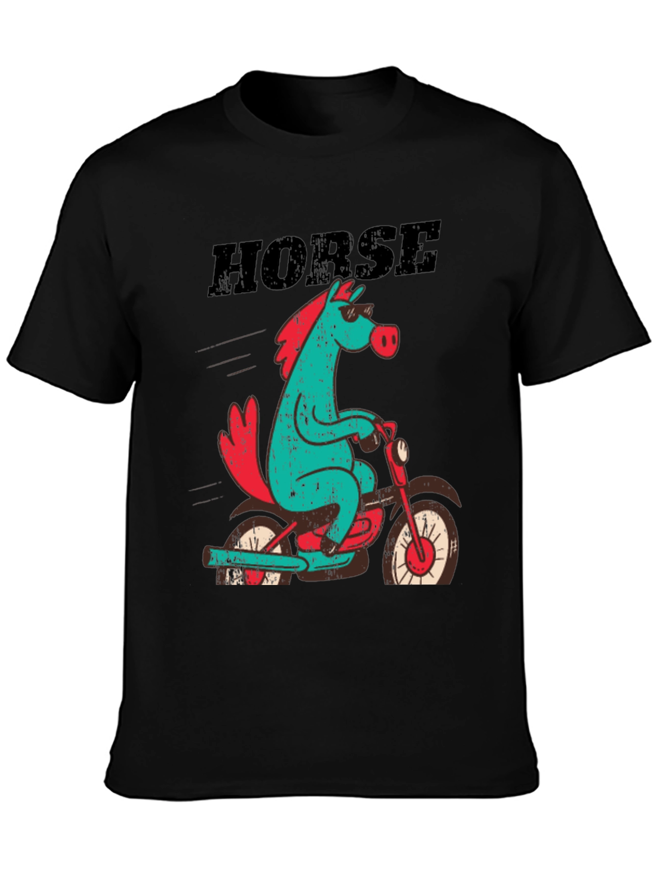 Horse on Motorcycle Graphic T-Shirt - Black