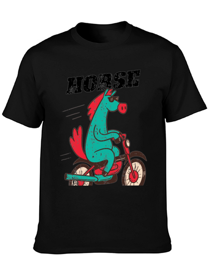 Horse on Motorcycle Graphic T-Shirt - Black