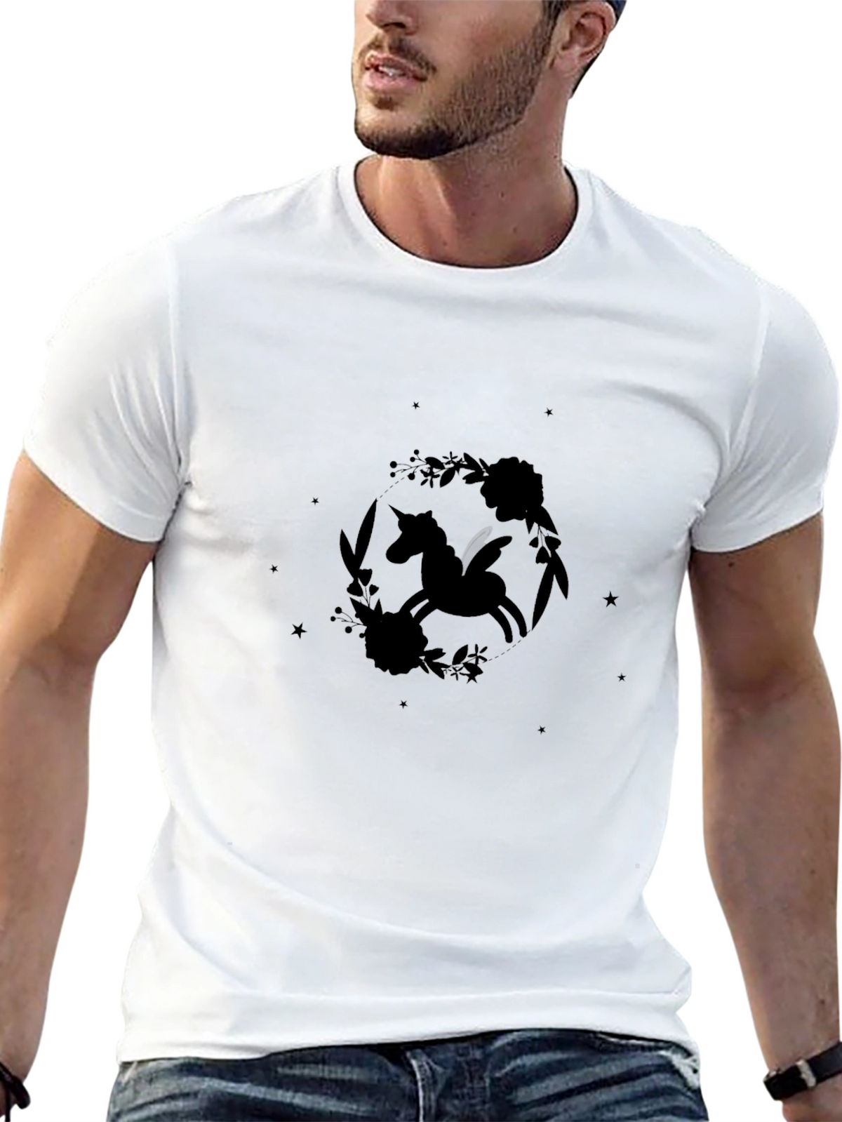 Unicorn Floral Graphic Black T-Shirt