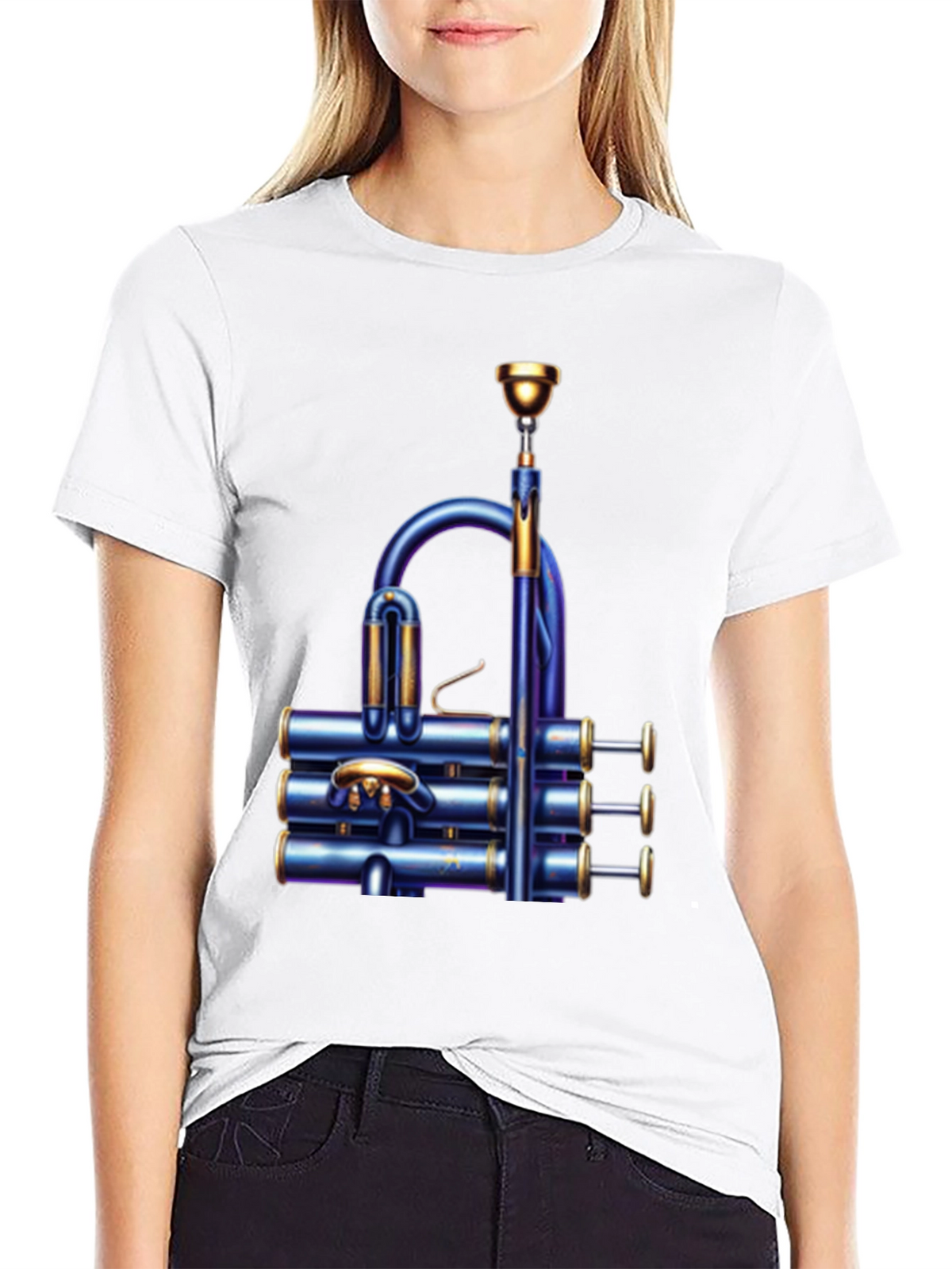 Unique Blue Trumpet Graphic T-Shirt