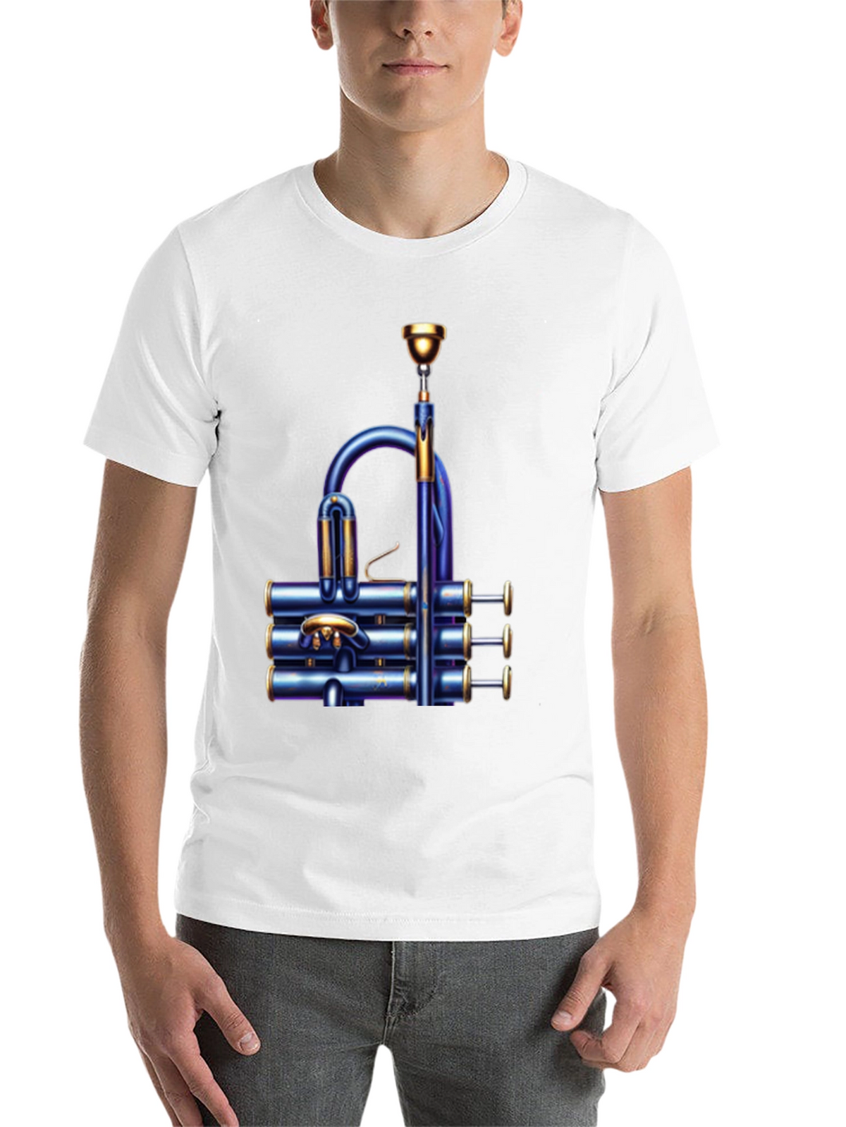 Unique Blue Trumpet Graphic T-Shirt