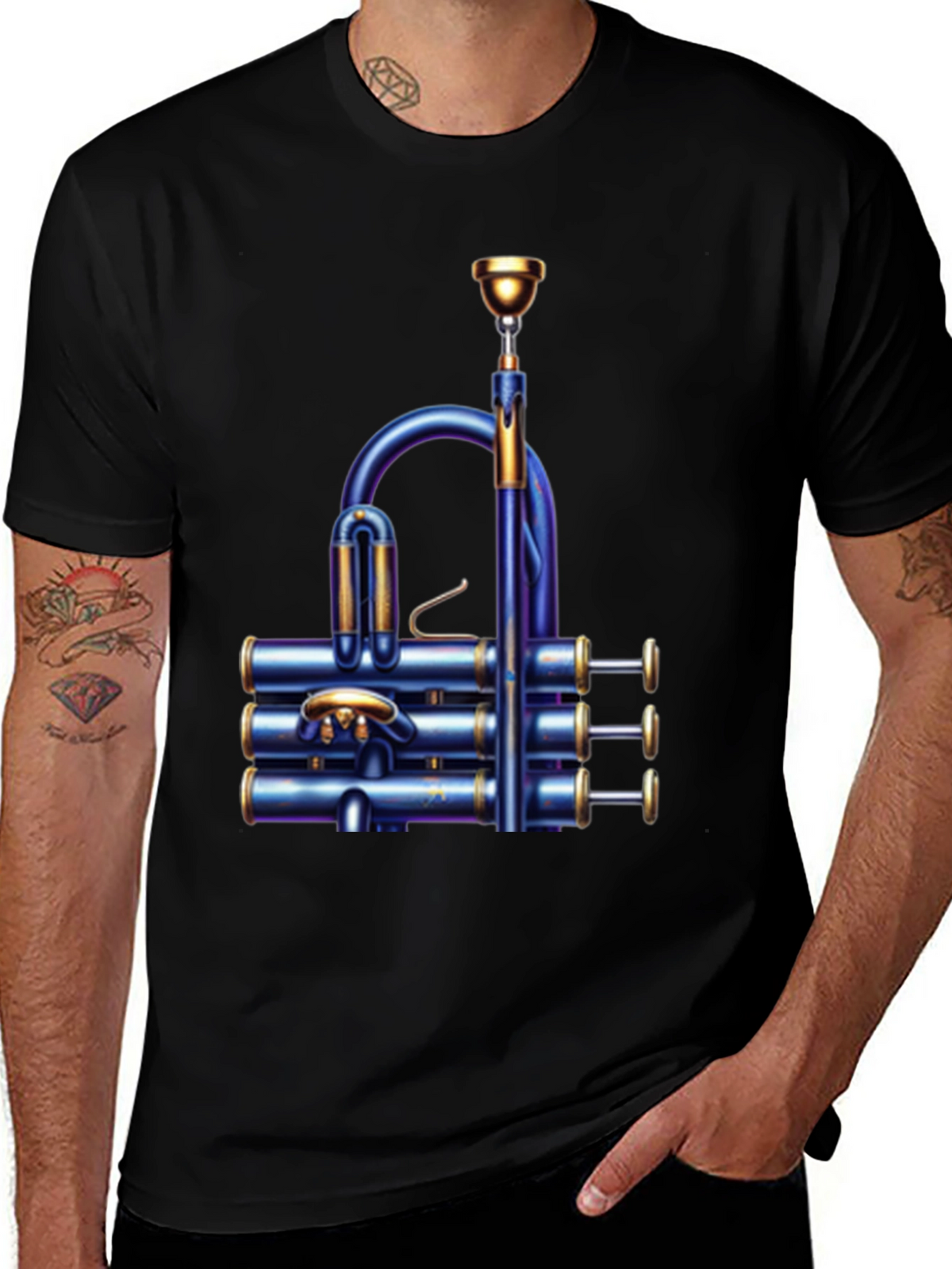 Unique Blue Trumpet Graphic T-Shirt