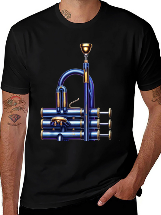 Unique Blue Trumpet Graphic T-Shirt