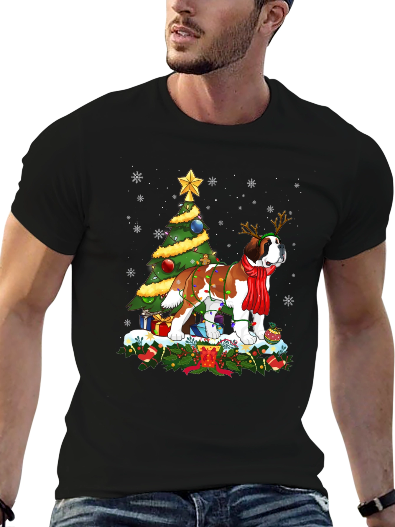 Christmas Saint Bernard Dog T-Shirt Holiday Tee