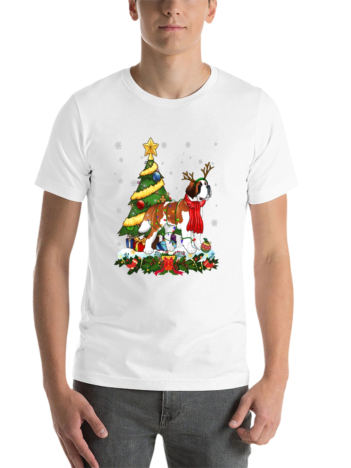 Christmas Saint Bernard Dog T-Shirt Holiday Tee