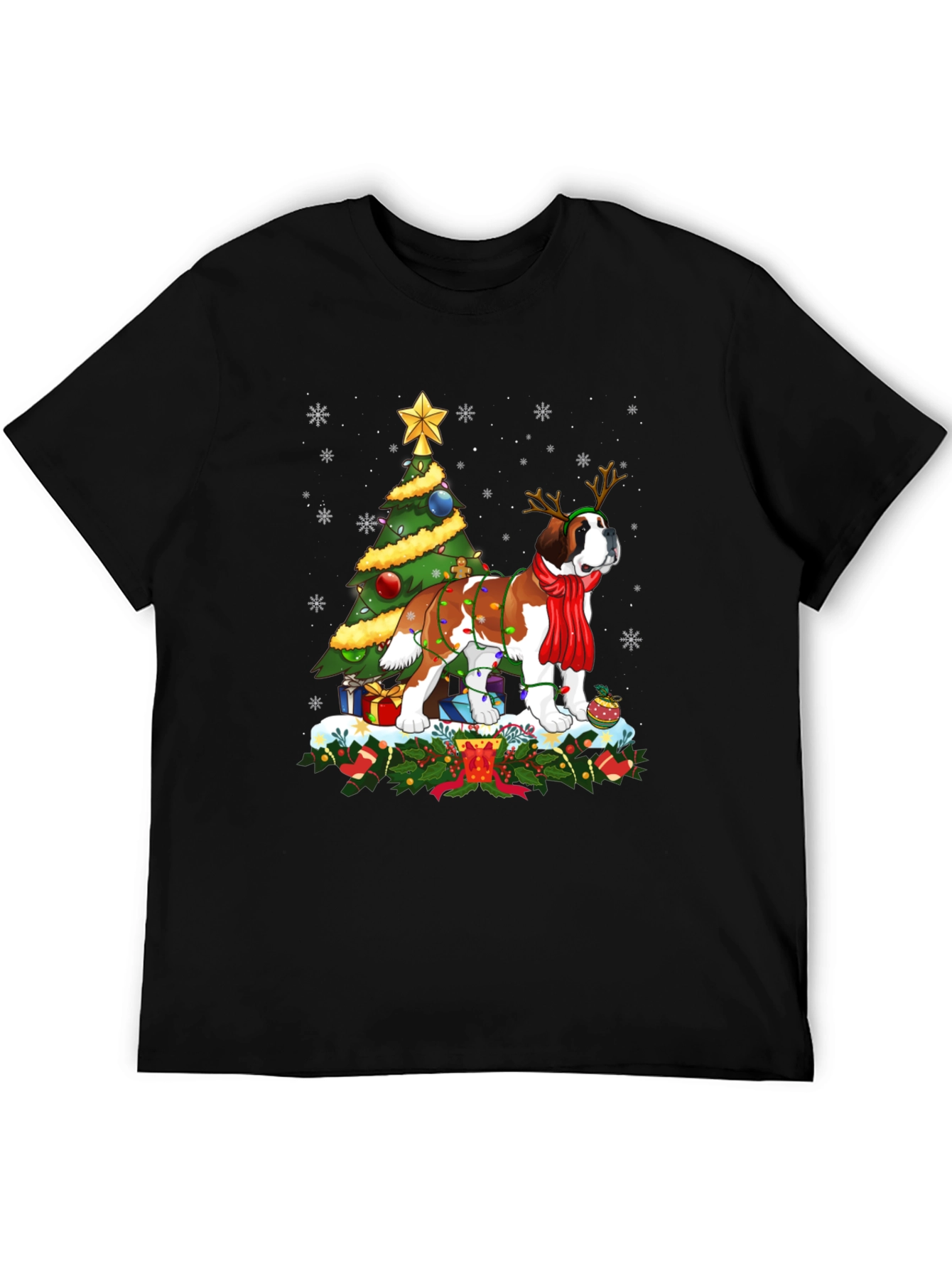 Christmas Saint Bernard Dog T-Shirt Holiday Tee