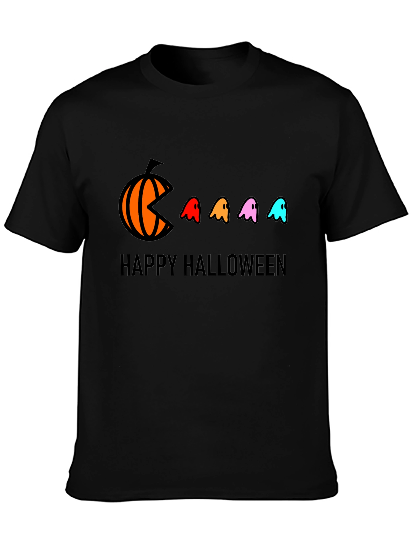 Happy Halloween T-Shirt - Pumpkin Pacman Ghost Design