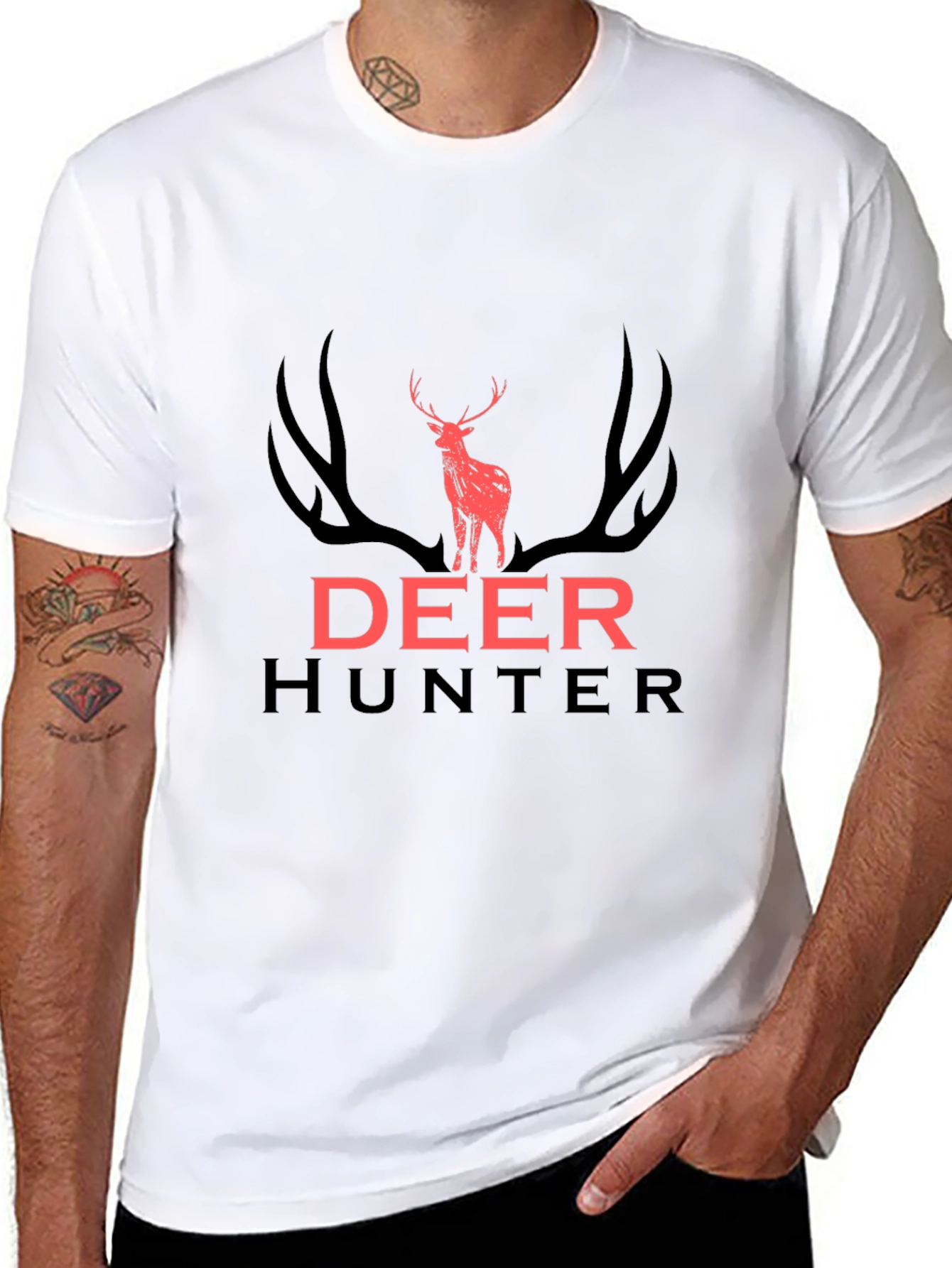 Deer Hunter Graphic Tee - Black Cotton T-Shirt
